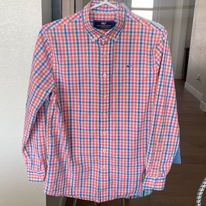 Vineyard Vines Blue, Pink, Orange, & White Plaid Button Down Boys Size L 16, EUC